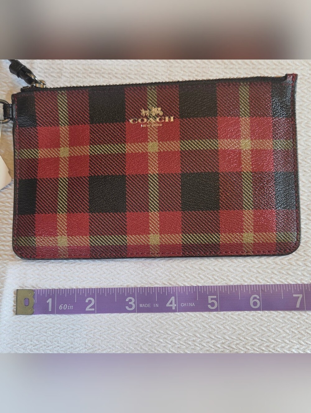 Coach Red & Black Plaid Wristlet with Gold Logo - Picture 7 of 8